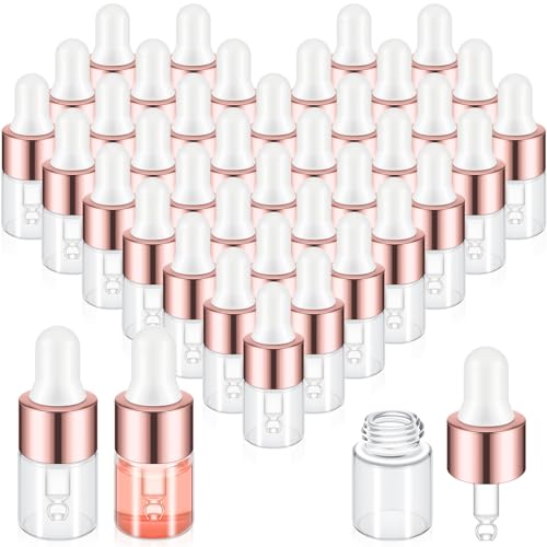 Didaey 100 Pcs 1/2/3/5/10/15 ml Mini Glass Oil Dropper Bottle Bulk, Clear Essential Small Empty Bottles Sample Containers Perfume Liquid Vials with Cap for Traveling (2 ml,Rose Gold) - color: Rose Gold, size: 2 ml