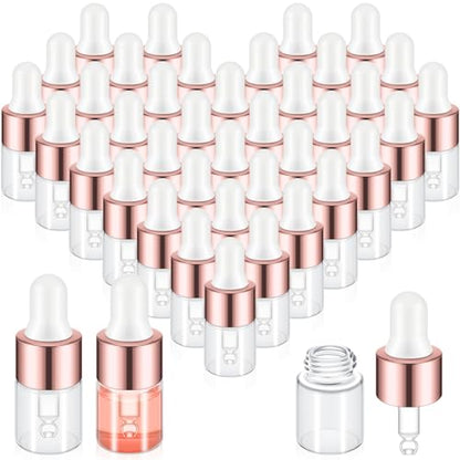 Didaey 100 Pcs 1/2/3/5/10/15 ml Mini Glass Oil Dropper Bottle Bulk, Clear Essential Small Empty Bottles Sample Containers Perfume Liquid Vials with Cap for Traveling (2 ml,Rose Gold) - color: Rose Gold, size: 2 ml