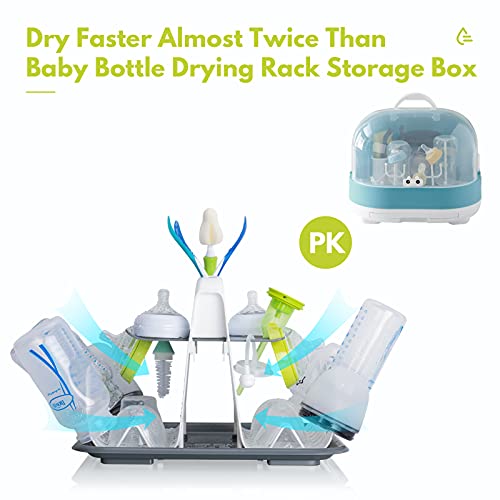 CAREBABYMORE High Capacity Drying Rack with 5pcs Brushes, Deluxe Countertop Drying Rack, Universal Drying Station, Baby Bottle Drying Rack with Bottle Brushes, White
