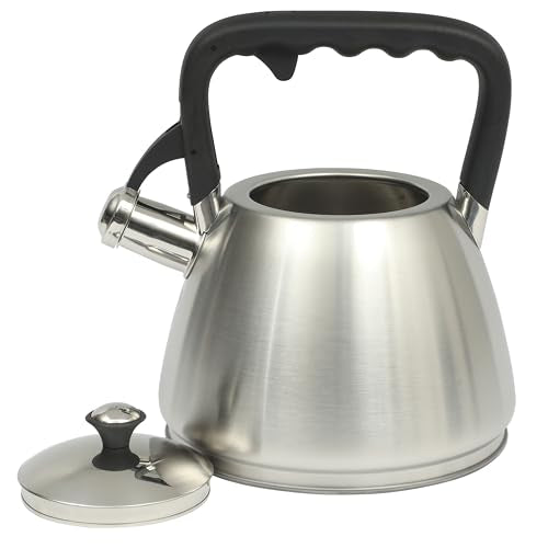 Mr. Coffee Armidale 2.5QT Whistling Tea Kettle, Large Brushed Stainless Steel Kettle for Stovetop, Durable Fast-Boil Tea Pot - color: Brushed Satin (Armidale), size: 2.6 Quarts