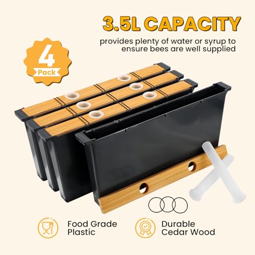 MayBee 4 Pack 3.5L Beehive Feeder Beeswax Coated Beehive Frame Feeder Deep Frame Sugar Water Feeder for Bee Feeding - size: 3.5L-4Pack