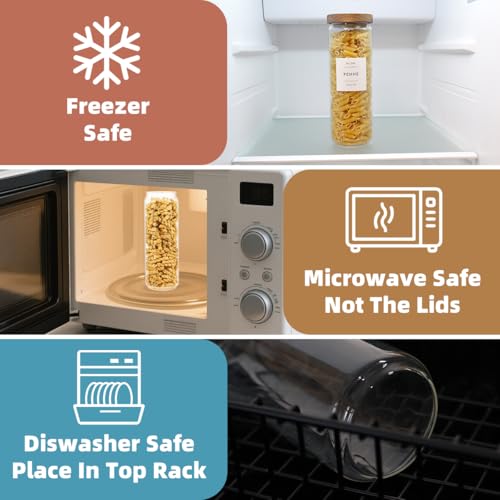 3 Pack Glass Canisters with Airtight Acacia Lids and 132 Kitchen Pantey Labels Preprint - 45 Fl Oz Borosilicate Glass Pantry Storage Jars Containers with Wooden Lids for Tea,Sugar,Cookie,Coffee,Nuts - size: 45oz-3 Pack
