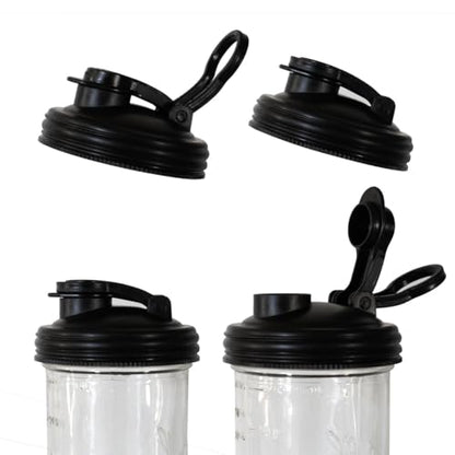 reCAP Mason Jar Pour Carry-Loop Lid, Wide Mouth, 4-Pack, Black, Leak-Proof, Made in the USA, BPA-Free
