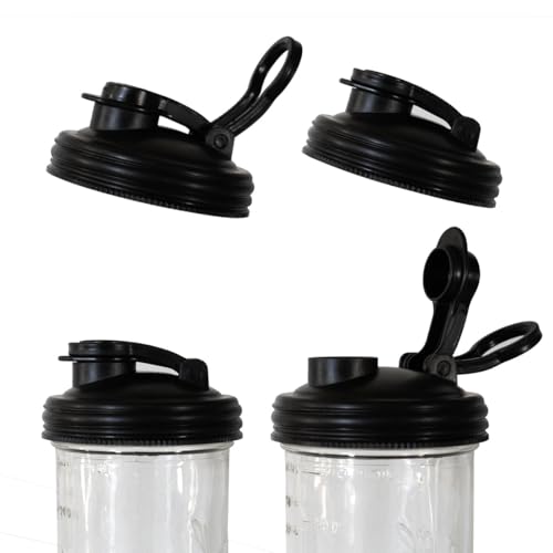 reCAP Mason Jar Pour Carry-Loop Lid, Wide Mouth, 4-Pack, Black, Leak-Proof, Made in the USA, BPA-Free
