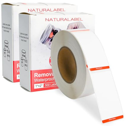 NATURALABEL 1000 PCS Blank Removable Freezer Labels with Dispenser - 1" x 2" Food Labels for Meal Prep Containers, Easy Peel-Off Design, No Residue - style: 2 Box (1,000 Labels)