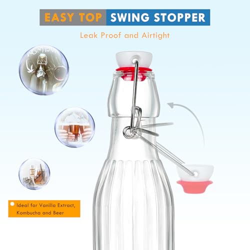 9 Pack Swing Top Glass Bottles 8oz Flip Top Glass Bottles with Airtight Lids for Home Brewing,2nd Fermentation,Kombucha,Kefir,Vanilla Extract,Juice,Tea,Beverages,Soda,Oil,Vinegar,Limoncello,Beer