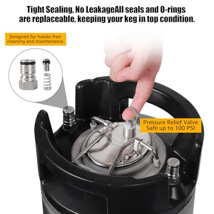 MRbrew 2 Pcs 2.5 gallon Ball Lock Kegs, Stainless Steel Corny Kegs with Dual Rubber Handles Stackable Design, Pressure Relief Valve 10L Cornelius Keg for Home Brewing