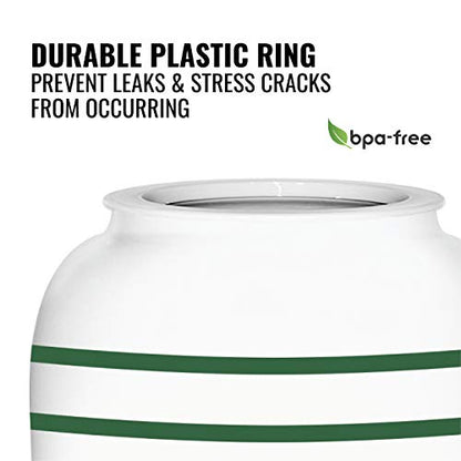 Geo Sports Porcelain Ceramic Crock Water Dispenser, Stainless Steel Faucet, Valve and Lid Included. Fits 3 to 5 Gallon Jugs (Green Stripe) - color: Green Stripes