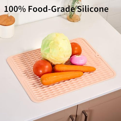 ZLR Silicone Dish Drying Mat for Kitchen Counter (12" x 16" / 307 x 405mm) - Large Fast-Dry Drainer Mat with Raised Wavy Ridges & 5mm Lip - Non-Slip, Heat Resistant 450°F, BPA-Free (Peach Pink) - color: Peach Pink, size: 16" x 12"