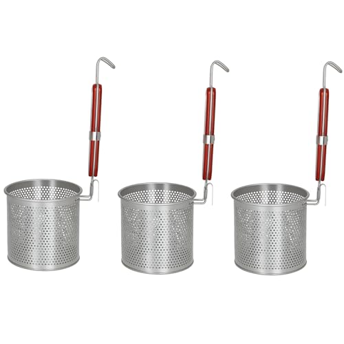 3PCs Mesh Pasta Basket Food Strainer Insert For Pot, Colander with Round Wooden Handle Stainless Steel Mesh Spider Strainer for Pasta Noodles Dumpling Vegetable - size: 5.5inches（diameter）