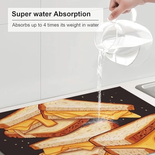 Dish Drying Mat for Kitchen Counter Microfiber Super Absorbent Non-Slip Drying Mats Large Dish Draining Mat Kitchen Counter Quick Dry Pad Cheese Sandwiches Dish Rack Pad 18" x 24"