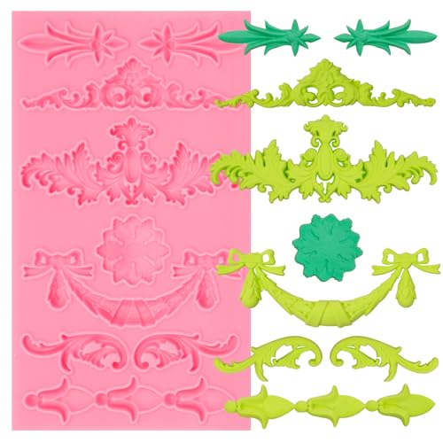 Baroque Decorative Silicone Fondant Mold, Vintage Floral Scroll Pattern, Pink - color: pink(M10)