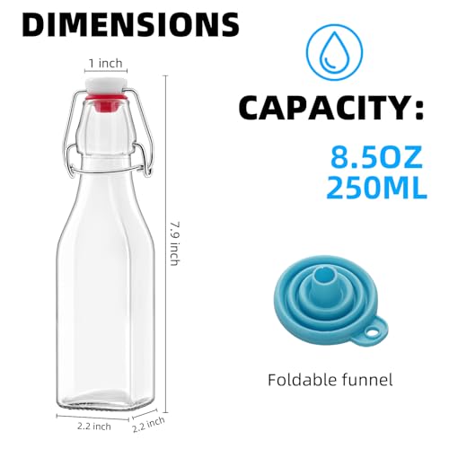 1Pc(8.5oz Square) clear Swing Top Brewing Bottles with Leak Proof Easy Caps, Glass Beer Bottle Flip Top Bottles For Kombucha, Kefir, Vanilla Extract, Beer (8.5oz Square) - size: 8.5 Ounces