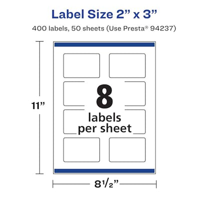 Avery Printable Durable White Rectangle Labels, Sure Feed Technology, 2" x 3", Print-to-the-Edge, Waterproof Labels, Laser & Pigment-Based Inkjet Compatible, 400 Total - style: 400 labels