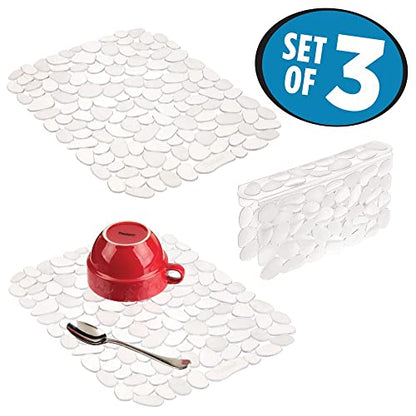 mDesign Adjustable Dish Drying Mat/Grid - Soft Plastic Sink Protector, Cushions Sinks & Dishes - Quick Draining Pebble Design - Set of 3 - Clear - color: Clear