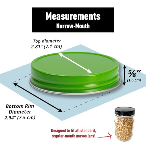 AllSpice Rust-Proof Narrow Mouth Aluminum Metal Mason Jar Lids Leak-Proof 12-Pack (Green Narrow) - color: Green, size: Narrow Mouth