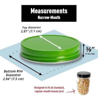AllSpice Rust-Proof Narrow Mouth Aluminum Metal Mason Jar Lids Leak-Proof 12-Pack (Green Narrow) - color: Green, size: Narrow Mouth