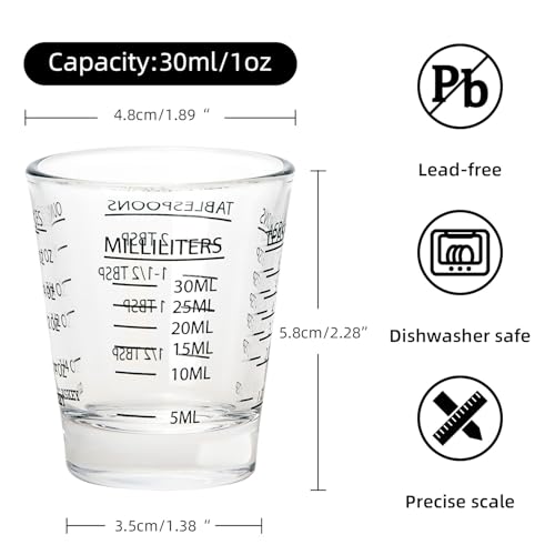 GLASKEY Shot Glasses Measuring Cup Set - 2 Pack Espresso Shot Glasses with Precise Measurement Marks,Heavy Duty Glass,Dishwasher Safe,Perfect for Coffee,Cocktails and Kitchen Use (Black & Red) - color: Clear Glass