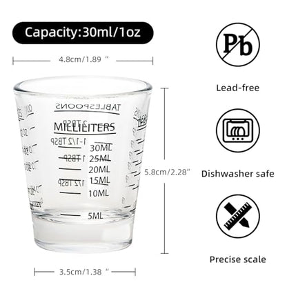 GLASKEY Shot Glasses Measuring Cup Set - 2 Pack Espresso Shot Glasses with Precise Measurement Marks,Heavy Duty Glass,Dishwasher Safe,Perfect for Coffee,Cocktails and Kitchen Use (Black & Red) - color: Clear Glass