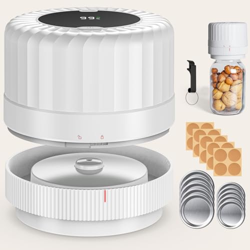 HTPOW Automatic Mason Jar Vacuum Sealer, One-Touch for Food Storage | Canning, pickling, one-touch operation, 1300mAh rechargeable battery, wide & regular mouth jar compatible - color: White