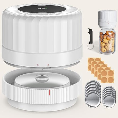 HTPOW Automatic Mason Jar Vacuum Sealer, One-Touch for Food Storage | Canning, pickling, one-touch operation, 1300mAh rechargeable battery, wide & regular mouth jar compatible - color: White