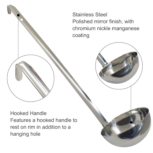 10 Oz Stainless Steel Ladle, 3 Pcs, 15" Long Handle | Sturdy Soup Ladle, 4.17" Bowl Diameter, For Stirring, Portioning and Serving, Restaurants and Home Use - size: 10 oz