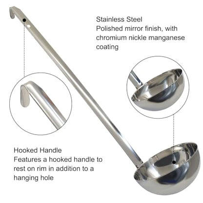 10 Oz Stainless Steel Ladle, 3 Pcs, 15" Long Handle | Sturdy Soup Ladle, 4.17" Bowl Diameter, For Stirring, Portioning and Serving, Restaurants and Home Use - size: 10 oz