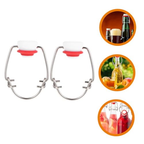Healeved 2pcs Red Toggle Top Bottle Caps for Glass Beer Bottles Stainless Steel Flip Caps with Red Silicone Seal for Homebrewing and Craft Beer Bottling