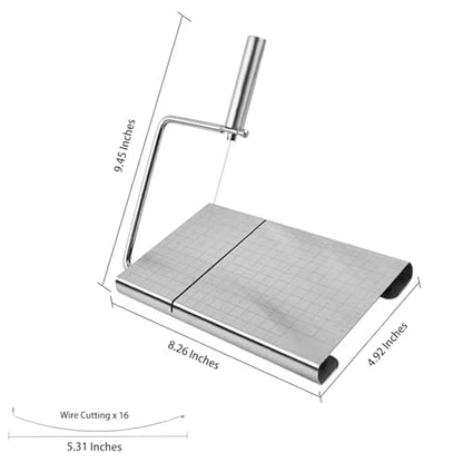 Cheese Slicer with 16 Replacement Wires, Stainless Steel Cheese Cutter Board with Precision Scale for Cutting Cheese Butter Ham Beet Boiled Eggs, Silver