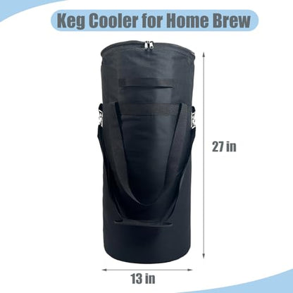 Keg Cooler Bag, 5 Gallon Insulated Home Brewing Fermentation Cooler, Waterproof Beer Keg, Corny Brew (27" Hx13 D, 2 Handles Shoulder Strap)