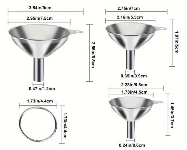 3-Pack Stainless Steel Funnel Set - Small Mouth Funnels for Wine, Oil, Liquor & Kitchen Liquids, Food Grade Metal Funnels for Efficient Pouring, Dishwasher Safe Bar & Home Accessories