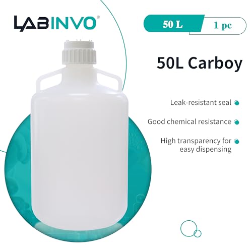 50L(13.2 Gallon) Lab Round Carboy, PP Materia Bucket,Molded Graduation, with Integrated Shoulder Lifting Handle, IN-CAB50 - style: 50L