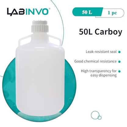 50L(13.2 Gallon) Lab Round Carboy, PP Materia Bucket,Molded Graduation, with Integrated Shoulder Lifting Handle, IN-CAB50 - style: 50L