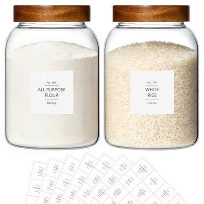 KEYWING 100 fl.oz Large Glass Storage Containers with Lids, 2 Pack Airtight Food Storage Containers, Pantry Organizer for Flour, Sugar, Rice, Eggs, Cereal, Cookies - size: 100 Fl.oz