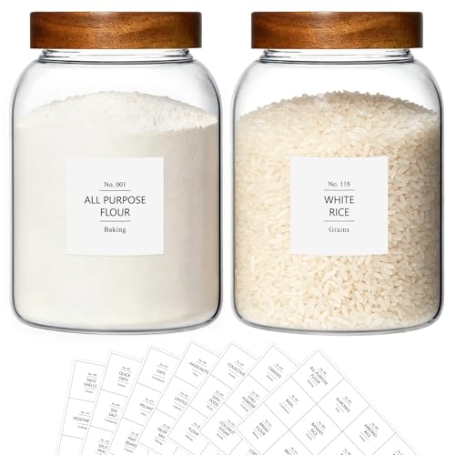 KEYWING 100 fl.oz Large Glass Storage Containers with Lids, 2 Pack Airtight Food Storage Containers, Pantry Organizer for Flour, Sugar, Rice, Eggs, Cereal, Cookies - size: 100 Fl.oz