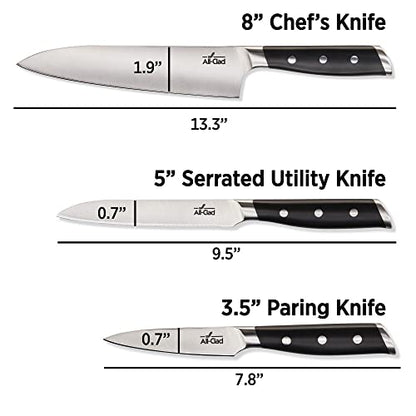 All-Clad Forged Steel Chefs Knife, Utility Knife, Paring Knife 3 Piece Kitchen Knife Set, Knife Block Set, Kitchen Knives, Black - color: Silver/Black, size: 3-Piece Knife Set
