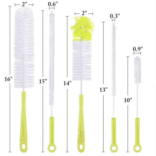 Vila 5-Pack Reusable Straw Pipe Cleaner Brush Set, Long Pipe Brush Cleaner Tool Kit, Nylon Cleaning Brush for Water Bottle, Teapot, Narrow Neck Glass Containers, Baby Bottle, Jug, Hookah, Hydro Flask