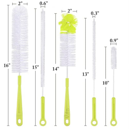 Vila 5-Pack Reusable Straw Pipe Cleaner Brush Set, Long Pipe Brush Cleaner Tool Kit, Nylon Cleaning Brush for Water Bottle, Teapot, Narrow Neck Glass Containers, Baby Bottle, Jug, Hookah, Hydro Flask