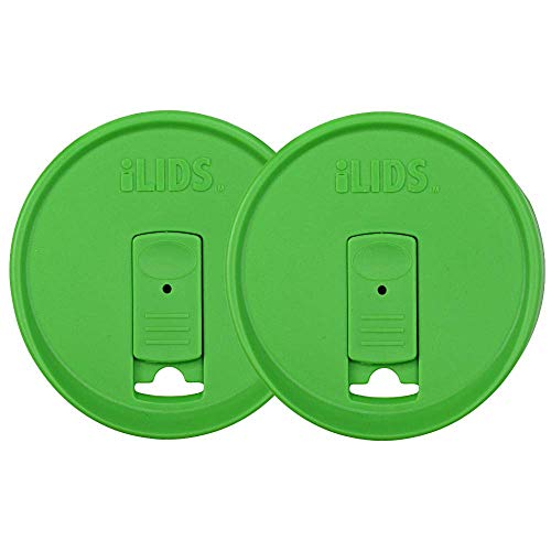 Wide-Mouth Mason Jar Drink Lid - USA Made, BPA-Free, Spill-Resistant for Coffee, Cold Brew & Iced Tea - Fits 3 3/8 in Ball & Kerr Wide Mouth - Pack of 2 - color: Grass Green