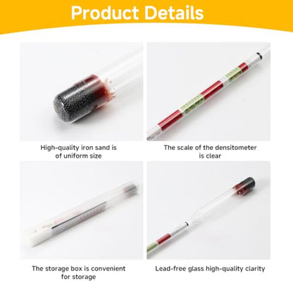 2 Pack Triple Scale Measure Hydrometer, Wine and Beer Hydrometer with Cleaning Cloth, Specific Gravity Tester for Alcohol Sugar, Home Brewing Equipment for Mead Wine Making Supplies