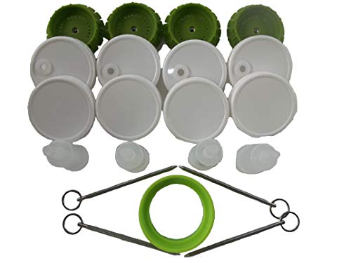 4 Pickle Pusher Small Batch Fermentation Kits. Complete with Airlock and Weight-Replacement. BPA Free. Holds 25X More Than Fermenting Weights. Fits Widemouth Mason Jars Not Included