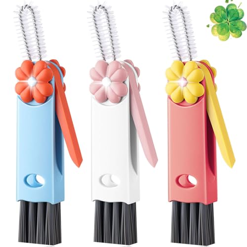 Cup Lid Gap Cleaning Brush, 3 in 1 Cup Lid Brush, Multifunctional Water Bottle Cleaning Brush, Home Kitchen Crevice Brush Tools for Tiny Cup Lid Detail, Bottle Tight Spaces Cup(3 PCS) - color: Red, White, Blue(3pcs)