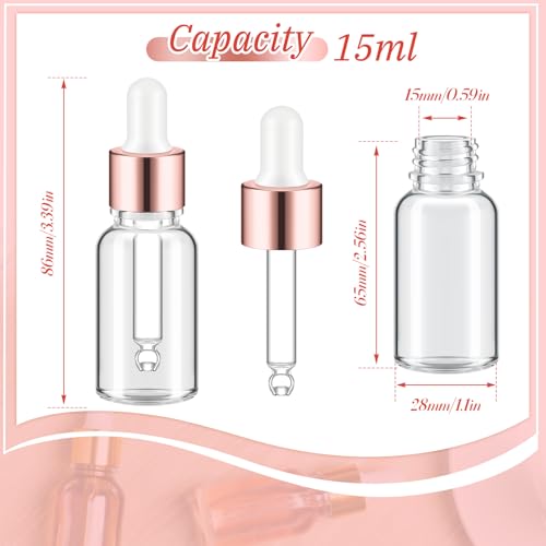 Didaey 100 Pcs 1/2/3/5/10/15 ml Mini Glass Oil Dropper Bottle Bulk, Clear Essential Small Empty Bottles Sample Containers Perfume Liquid Vials with Cap for Traveling (15 ml,Rose Gold) - color: Rose Gold, size: 15 ml