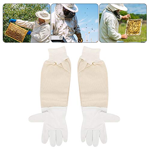 Sheepskin Beekeeping Gloves XXL, Full Hands Protection, Long Sleeves, Canvas and Goat - Skin Leather - Superior Sting Resistance, Ergonomic Mobility, Ideal for Beginners (XL) - size: XL