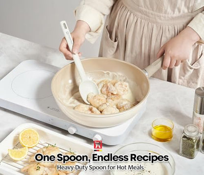 Wagensteiger Light Gray Silicone Cooking & Serving Spoon: Cooking Utensil with Heat Resistant, Non-stick Cookware Safe, Gentle Head Design, BPA Free (11.02inch x 2.56inch Solid) - size: 11.02inch x 2.56inch Solid