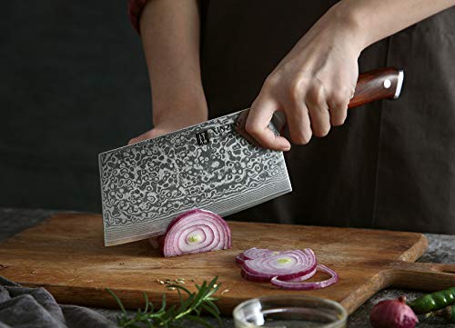 XINZUO 7 Inch Chinese Meat Cleaver Knife-Real 67 Layers Damascus Butcher Knife-Suitable for Meat/Vegetable Cleaver-Ultral Sharp-Natural Rosewood Handle-Yu Series - size: 7 inch Cleaver Knife