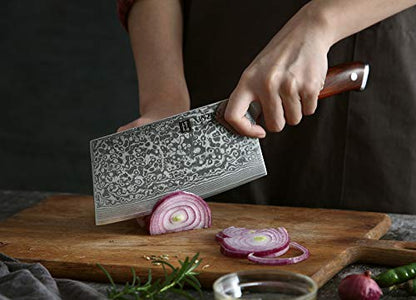 XINZUO 7 Inch Chinese Meat Cleaver Knife-Real 67 Layers Damascus Butcher Knife-Suitable for Meat/Vegetable Cleaver-Ultral Sharp-Natural Rosewood Handle-Yu Series - size: 7 inch Cleaver Knife