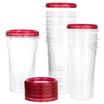 PLASTICPRO 48 Ounce Twist Top Deli Containers Clear bottom With Red Top Twist on Lids Reusable, Stackable, Food Storage Freezer Container Pack of 4 - color: Red