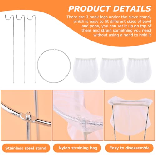 Jelly Strainer Stand with 3 Reusable Strainer Bags, Stable Stainless Steel Sieve Stand Reusable Food Jelly Filter Bags for Straining Juice Yogurt Cheese Broth Nut Milk