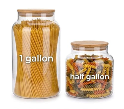 kitchentoolz 1/2 Gallon Mason Jar – 64 oz Wide Mouth Half Gallon Glass Jar with Wooden Lid – 2‑Pack Large Mason Jars for Kitchen Storage, Pantry Organization & Decorative Use